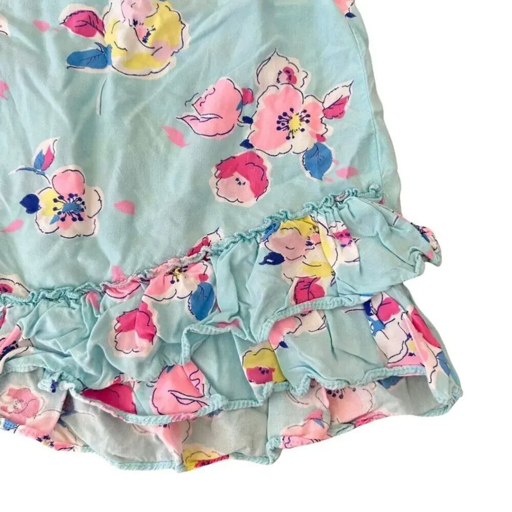 OshKosh Sleeveless Ruffle Blouse Turquoise with Pink Flowers 4T